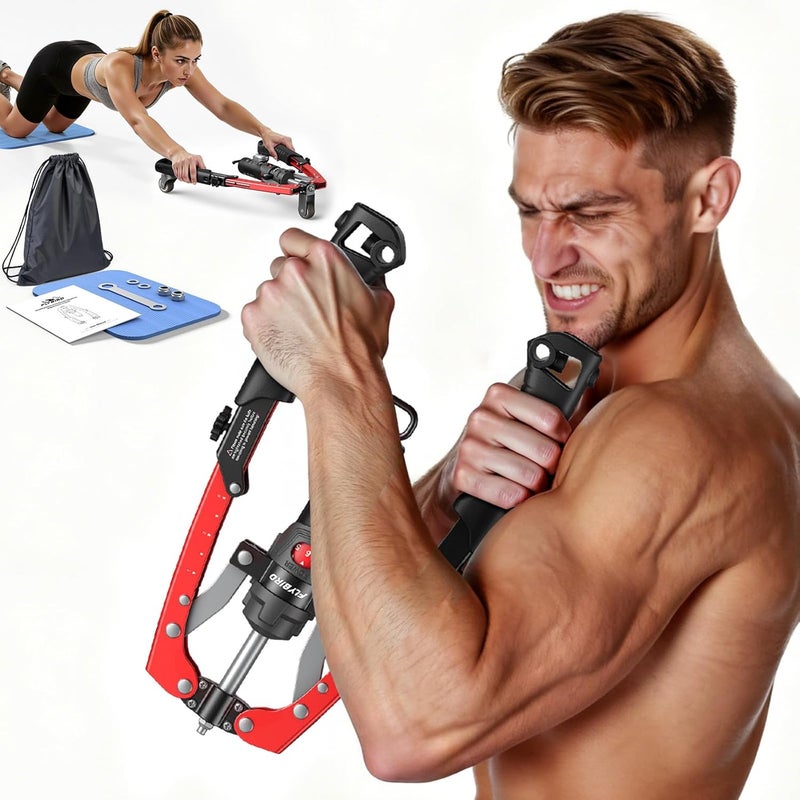 FLYBIRD Chest & Arm Twister & Core Trainer, Hydraulic Power CoreFlex Twister Chest Workout Equipment, 22-440lbs for Strength Trainer, 3-in-1 Chest Trainer with Ab Roller Wheel(Backpack &Pad Included) - Image 1